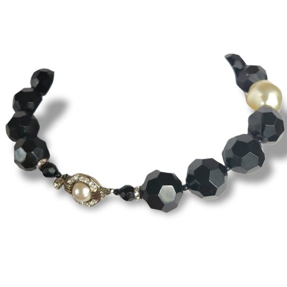 90’s Choker Chunky Showy Faux Pearls Crystal Diamonds - Picture 1 of 7